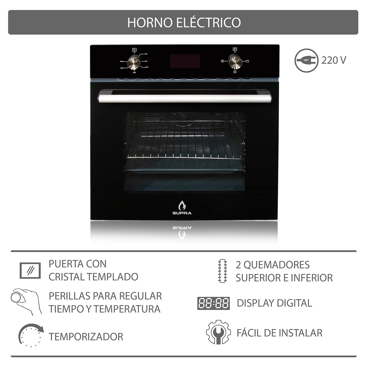 Horno Eléctrico Con Convección Para Empotrar Supra ZAFIRO 220  De 60l