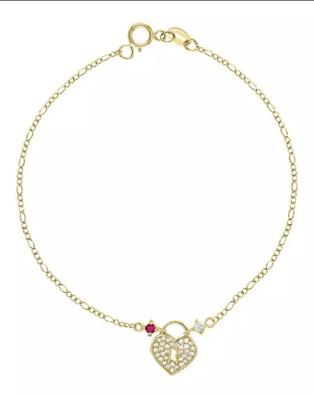 Pulsera Corazón Candado 18 Cm En Oro De 10 K + Obsequio