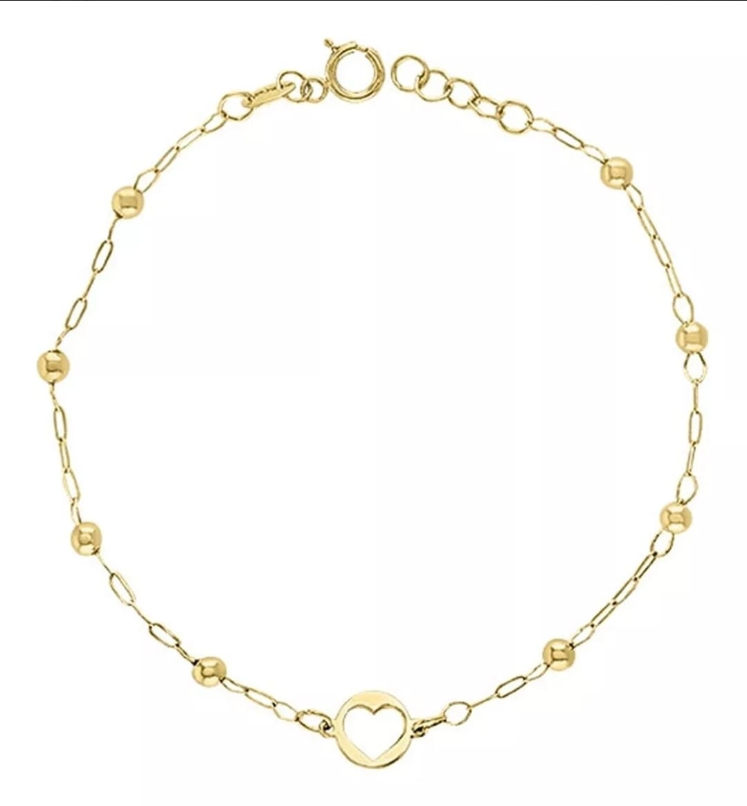 Pulsera Mini Corazón Bolitas 18 Cm En Oro De 10 K + Obsequio