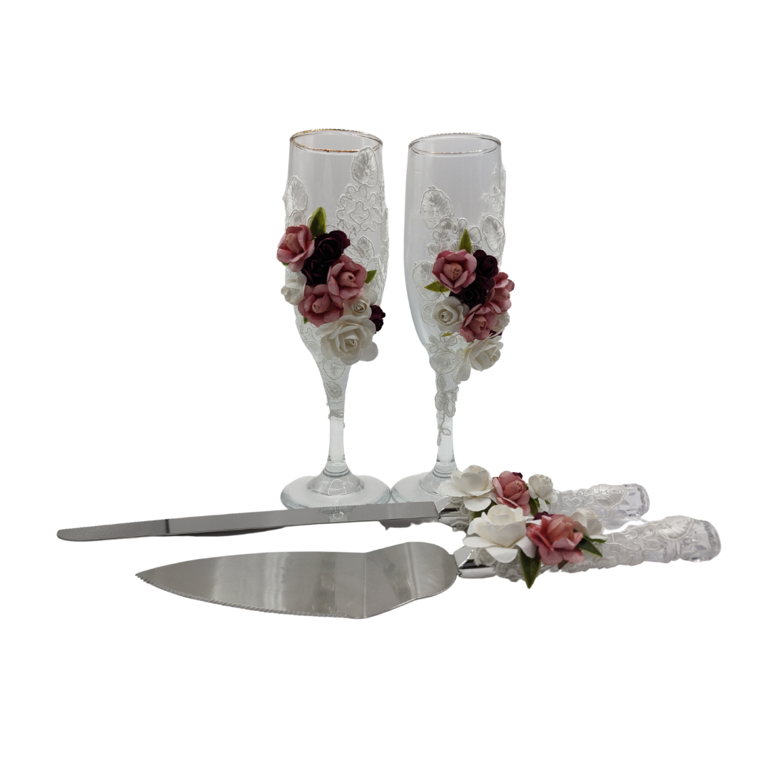 Set De Copas, Pala y Cuchillos Para Boda (2528)