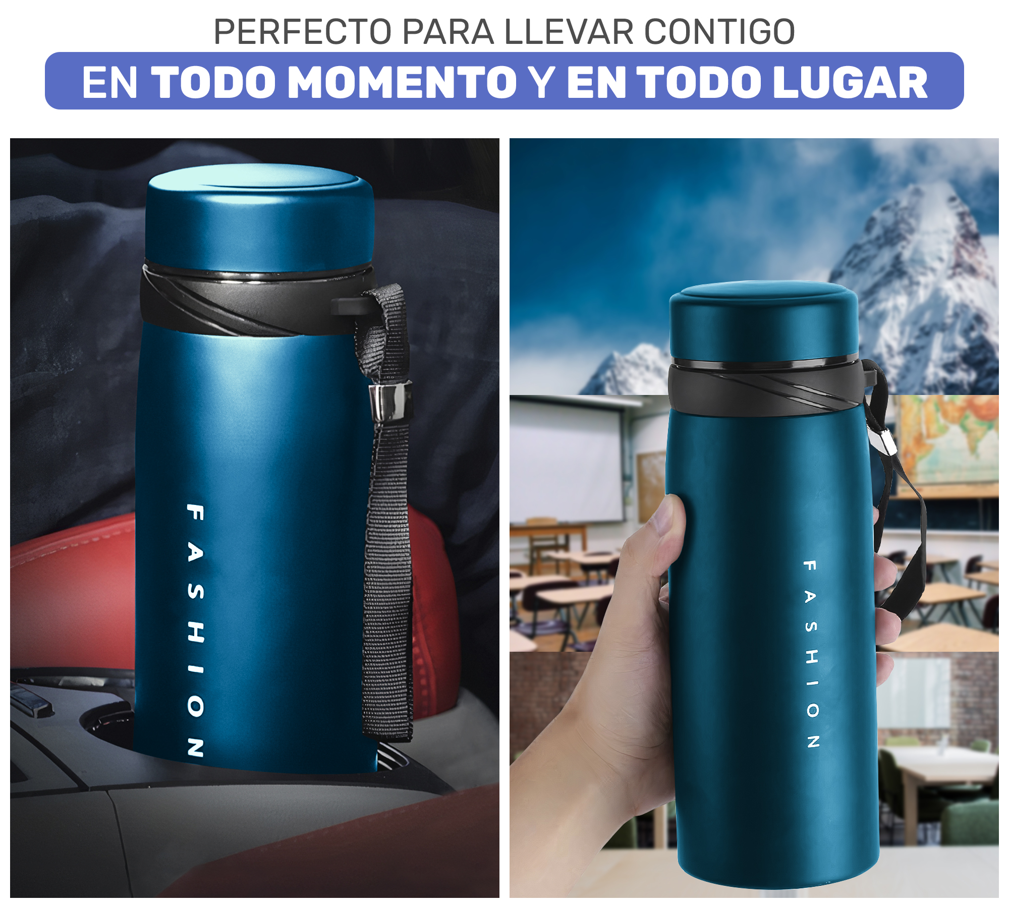 Termo de Acero Inoxidable 900 ml Botella Termica para Agua o Cafe con Aislamiento de Doble Pared y Tapa Hermetica Antiderrame (AZUL)