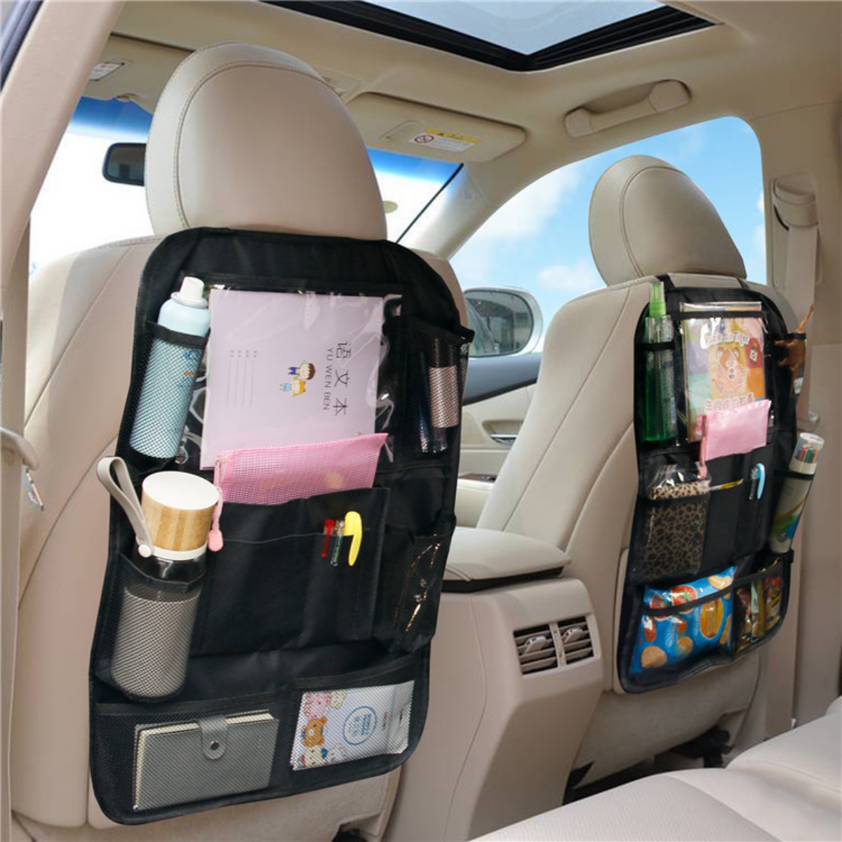 Protector asiento de coche universal + organizador de asiento trasero de  coche