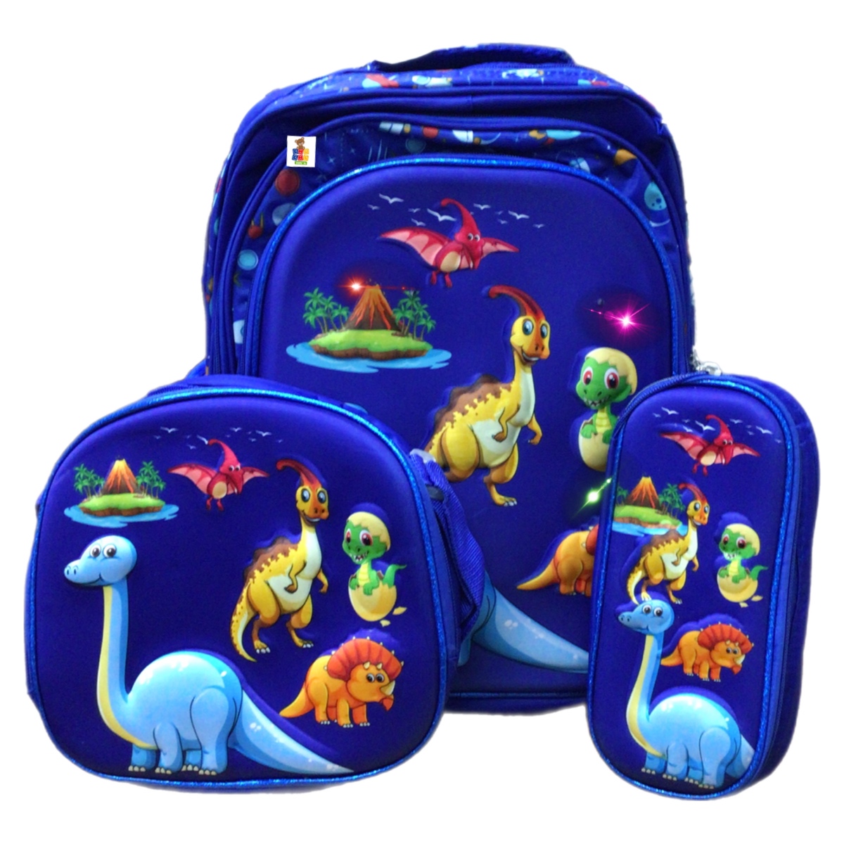 Mochila Escolar Dinosaurio Diseño 3d Con Luces Infantil 3en1