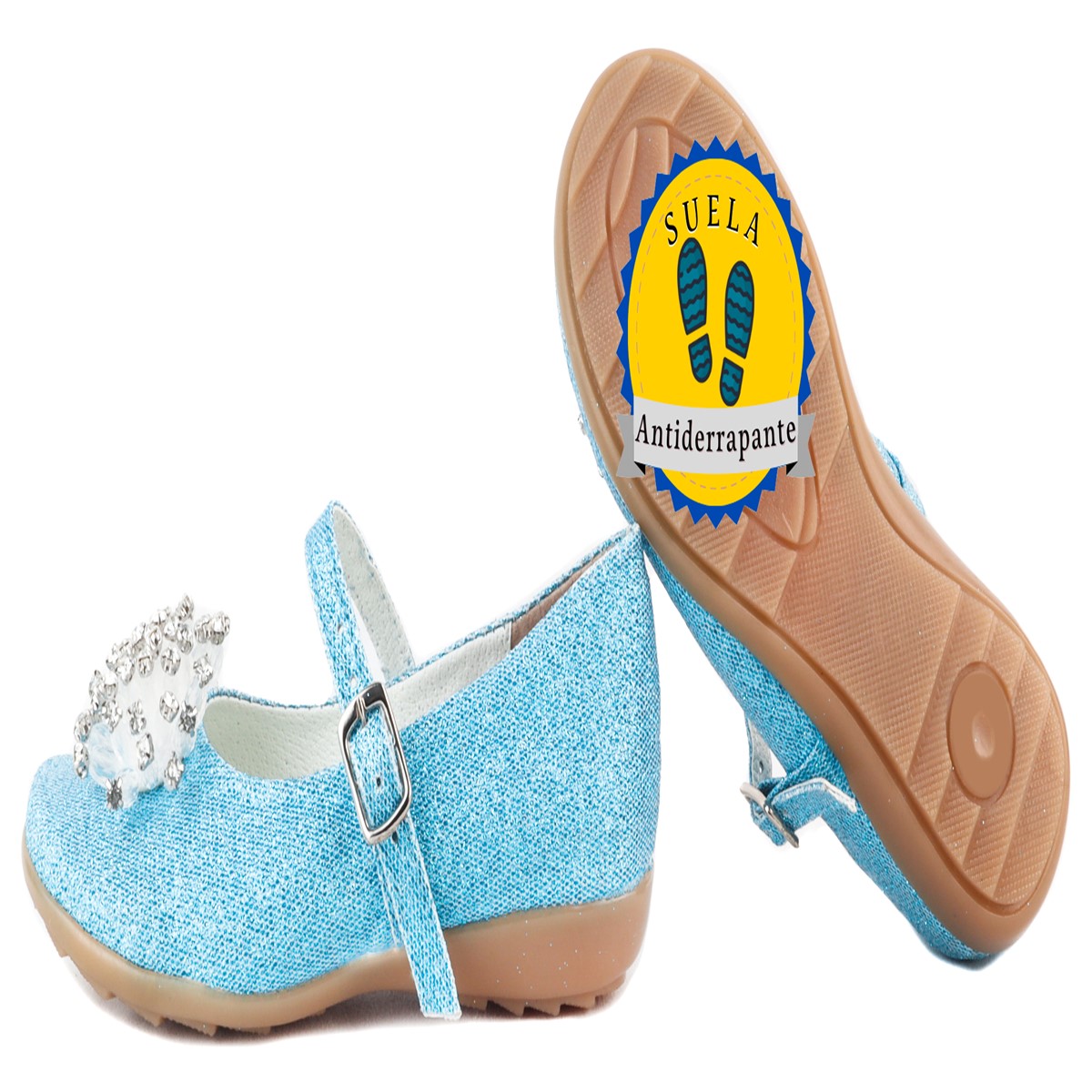 Zapato Princesa Elsa Y Ana Zapatillas Niña 06 Gliter Azul.