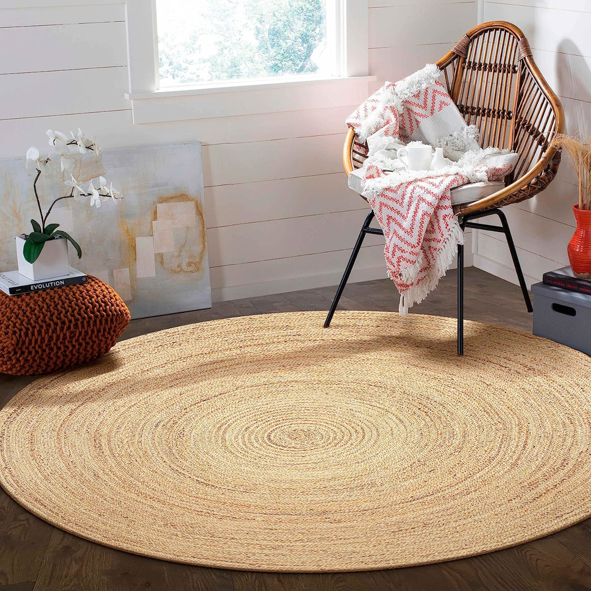 Alfombra Trenzada de Yute Redonda: Natural, Tejida a Mano, Reversible - Elegancia y Calidez para tu Sala de Estar o Entrada (120 cm)