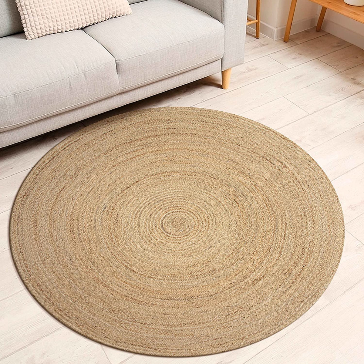 Alfombra Trenzada de Yute Redonda: Natural, Tejida a Mano, Reversible - Elegancia y Calidez para tu Sala de Estar o Entrada (120 cm)