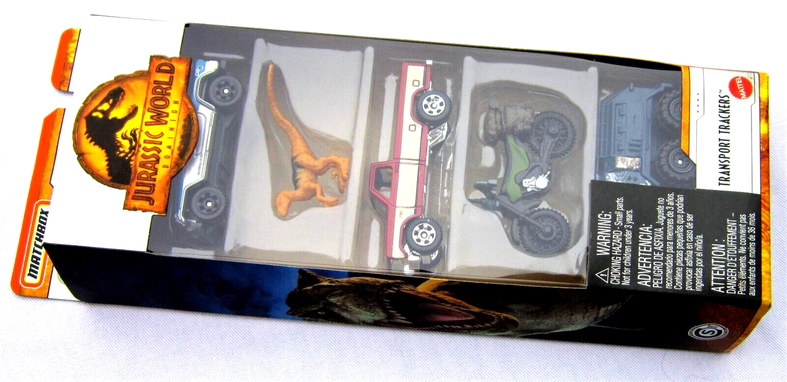 Matchbox Jurassic World Vehículo de Juguete Paquete de 4 vehículos y 1 Mini Dinosaurio