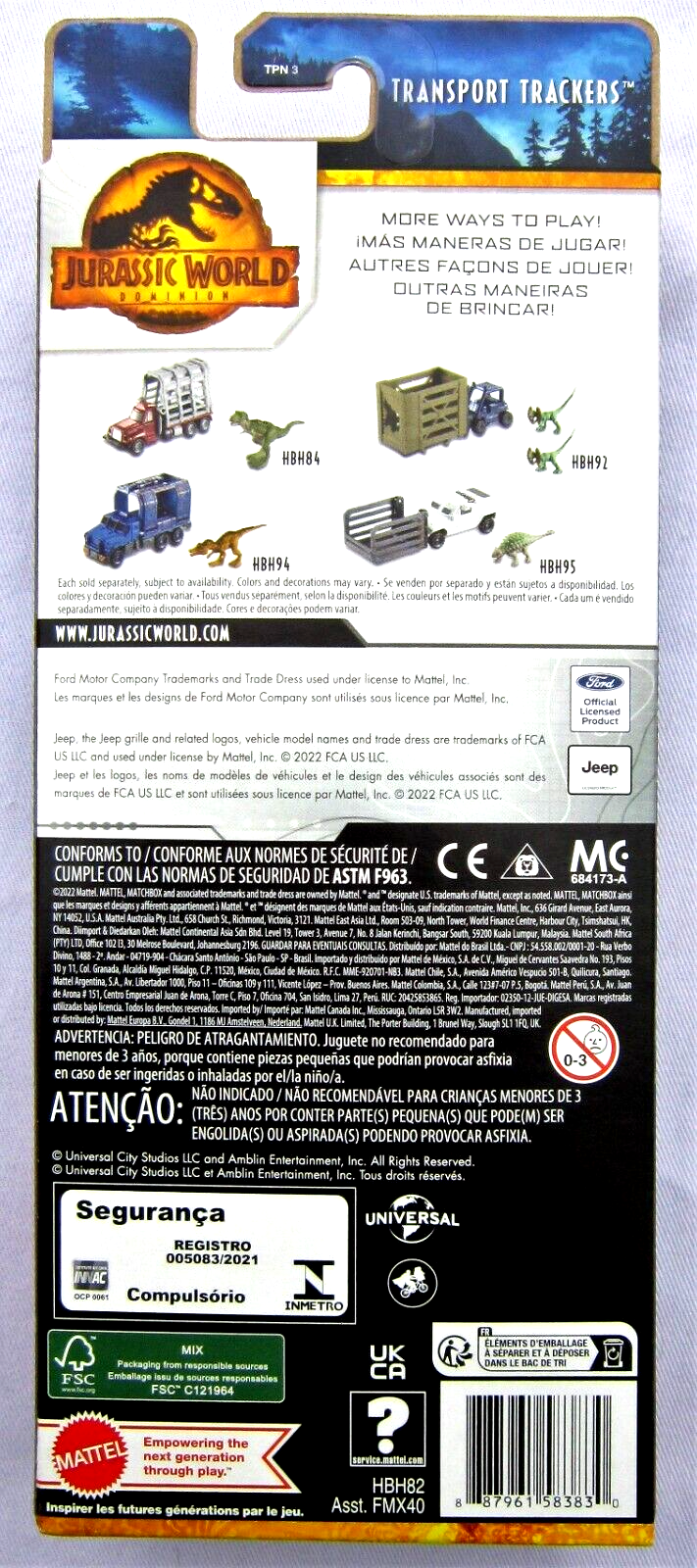 Matchbox Jurassic World Vehículo de Juguete Paquete de 4 vehículos y 1 Mini Dinosaurio