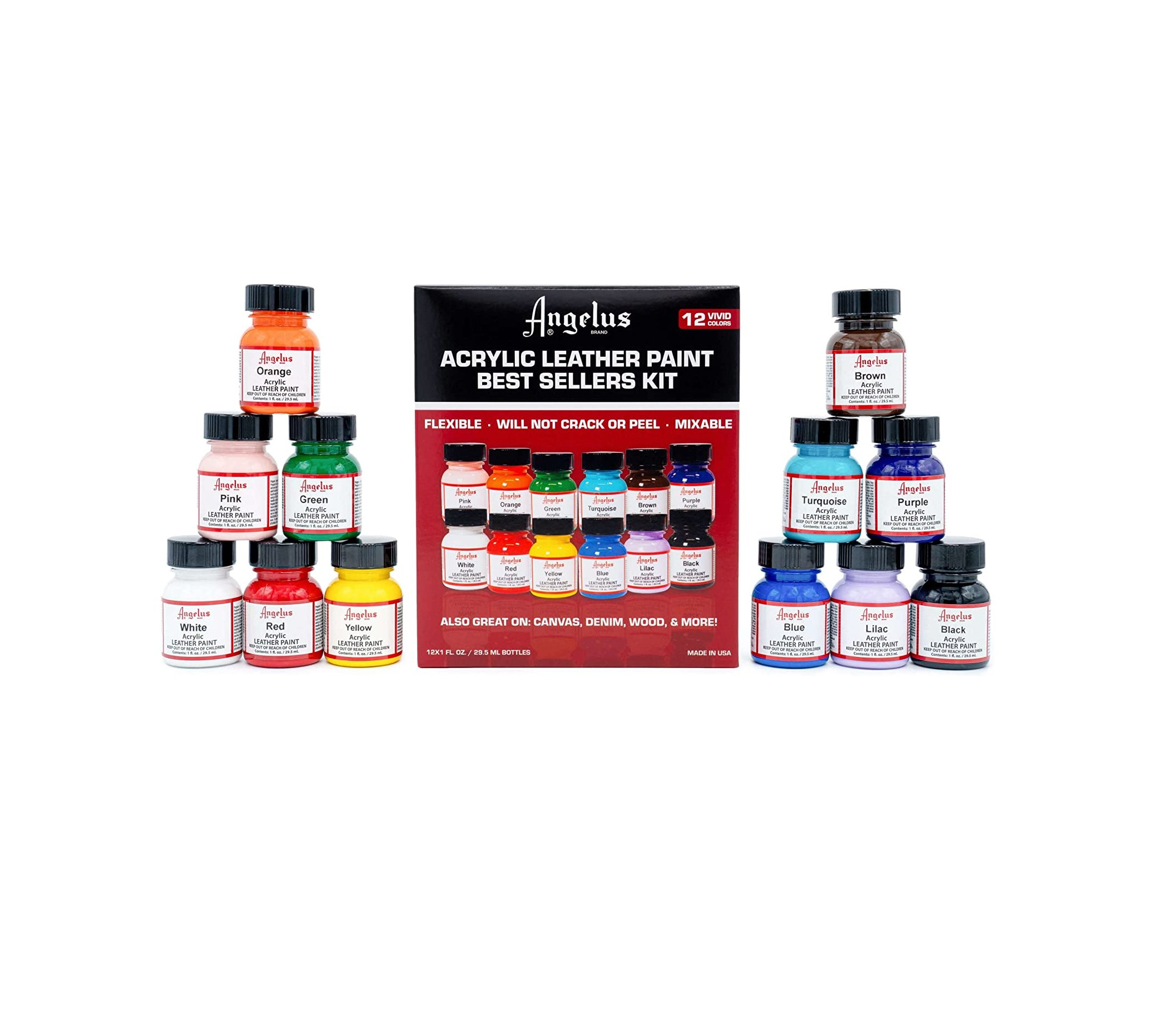 Kit De 12 Pinturas Acrilicas De Colores Angelus Brand