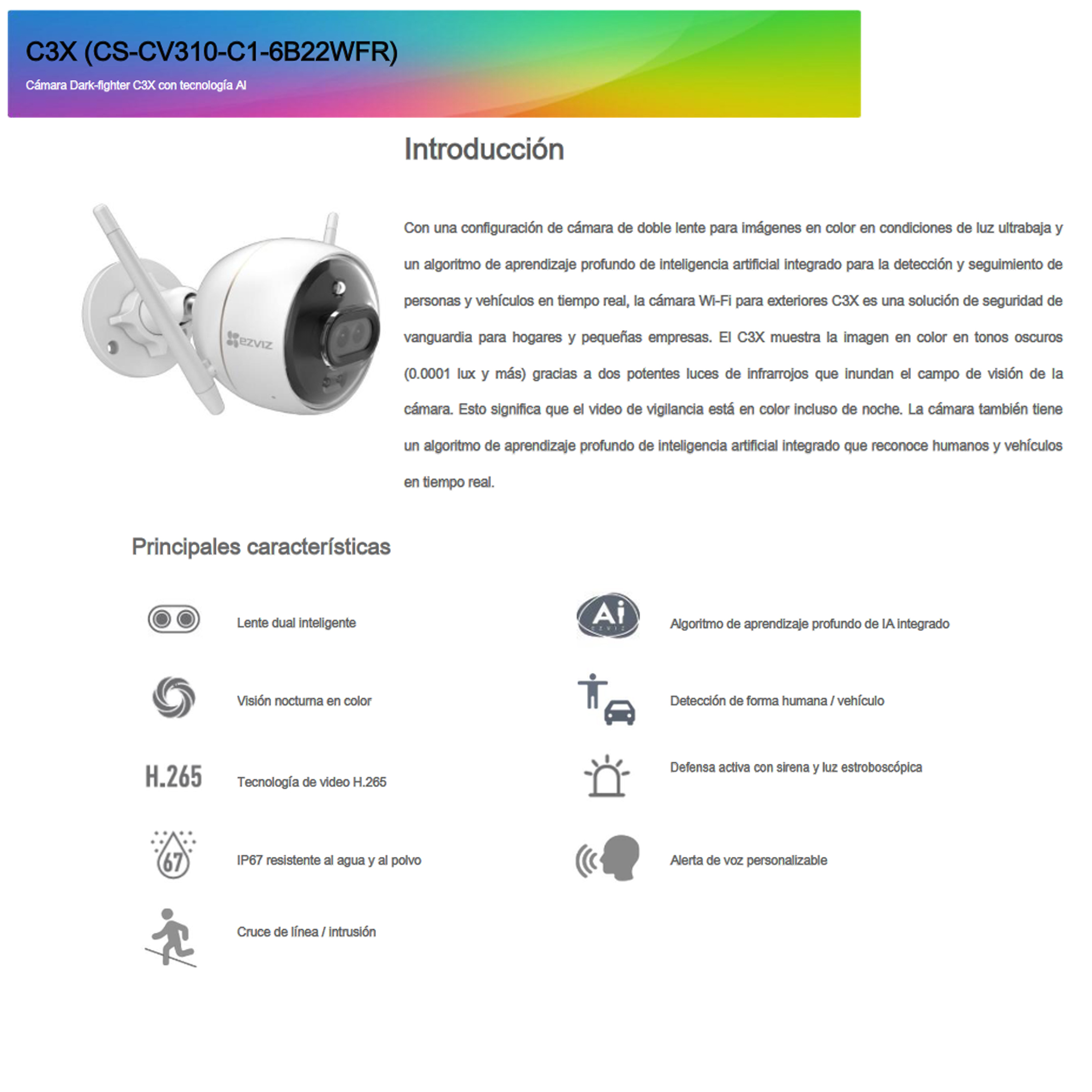 Camara Wifi A Color En La Noche Con Detección De Movimiento Full Hd 1080p Ezviz