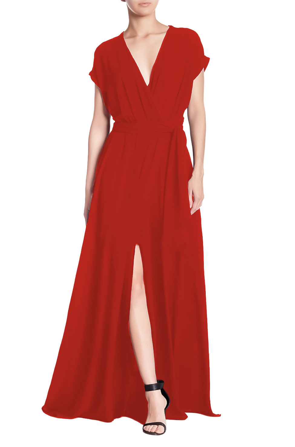 Maxi vestido casual fresco ligero largo playa dama mujer Xally 7D manga corta escote en V cinturón abertura