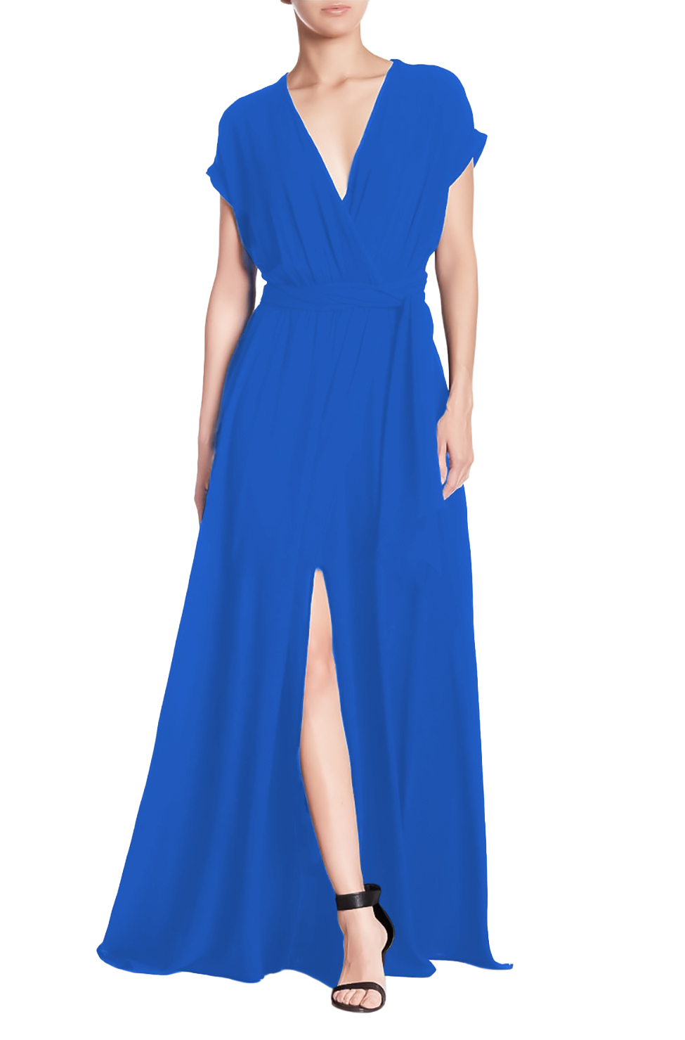 Maxi vestido casual fresco ligero largo playa dama mujer Xally 7D manga corta escote en V cinturón abertura