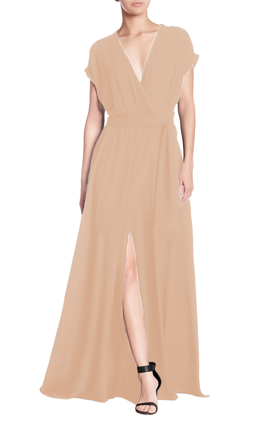 Maxi vestido casual fresco ligero largo playa dama mujer Xally 7D manga corta escote en V cinturón abertura