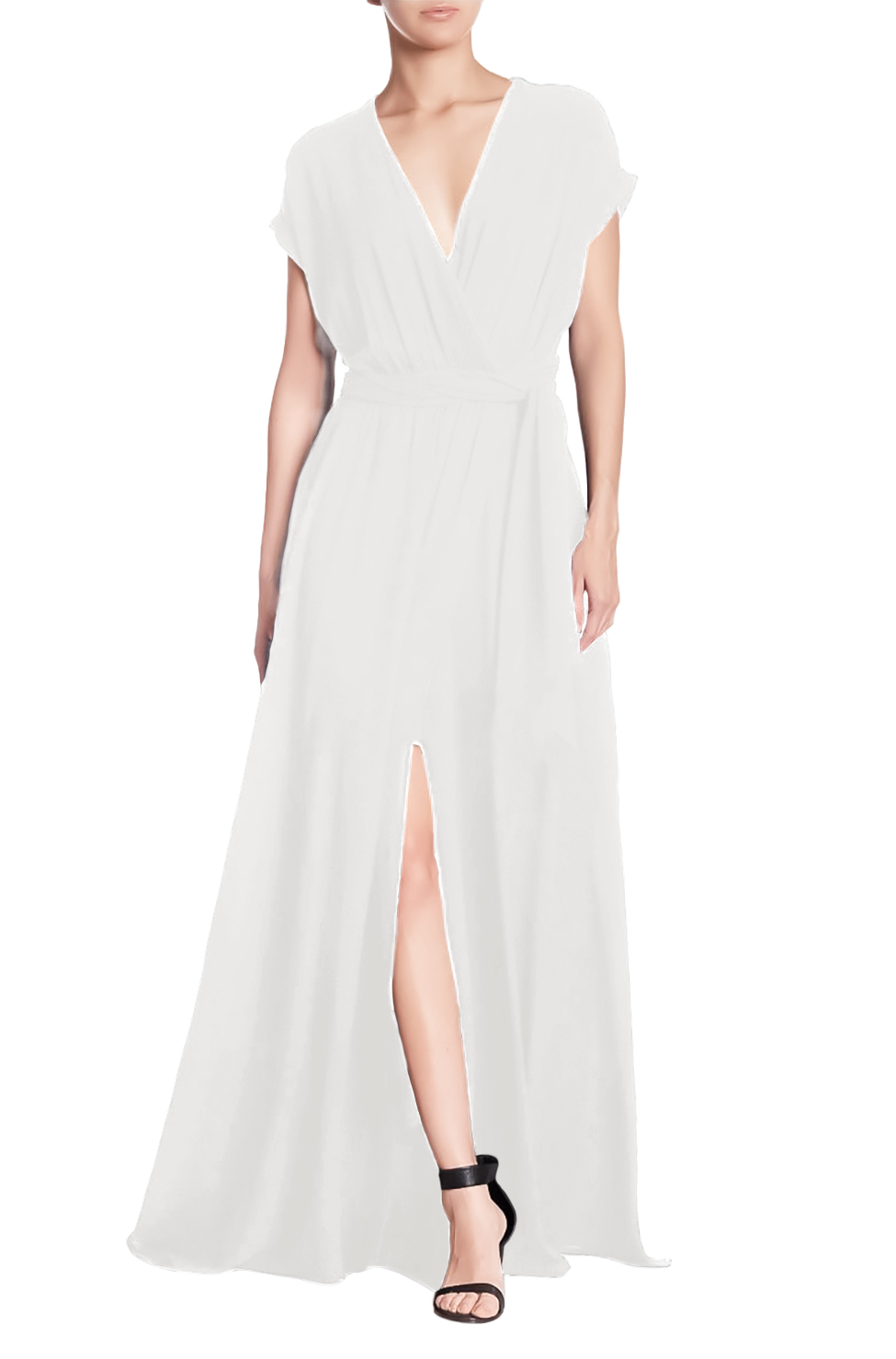 Maxi vestido casual fresco ligero largo playa dama mujer Xally 7D manga corta escote en V cinturón abertura