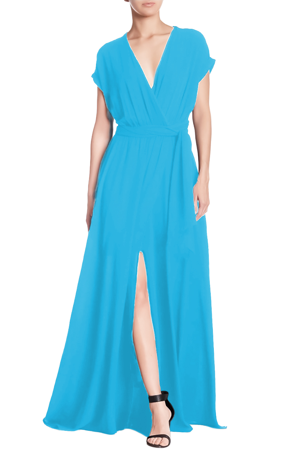 Maxi vestido casual fresco ligero largo playa dama mujer Xally 7D manga corta escote en V cinturón abertura