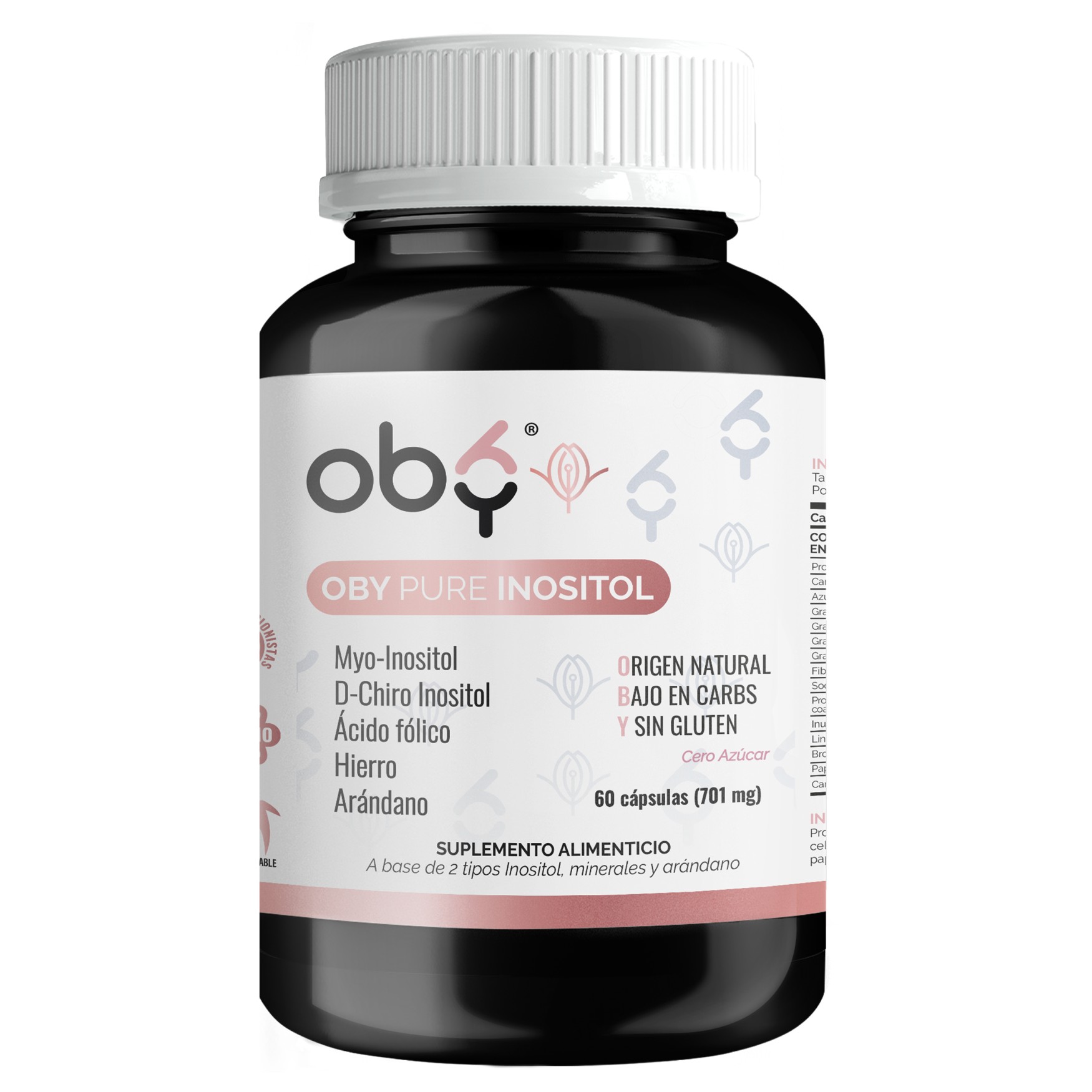 OBY Pure Inositol | Suplemento de Inositol Myo Inositol y D-Chiro-Inositol, Ácido Fólico, Hierro y Extracto de Arándano | 60 cápsulas de 701 mg | Multivitaminico Mujer