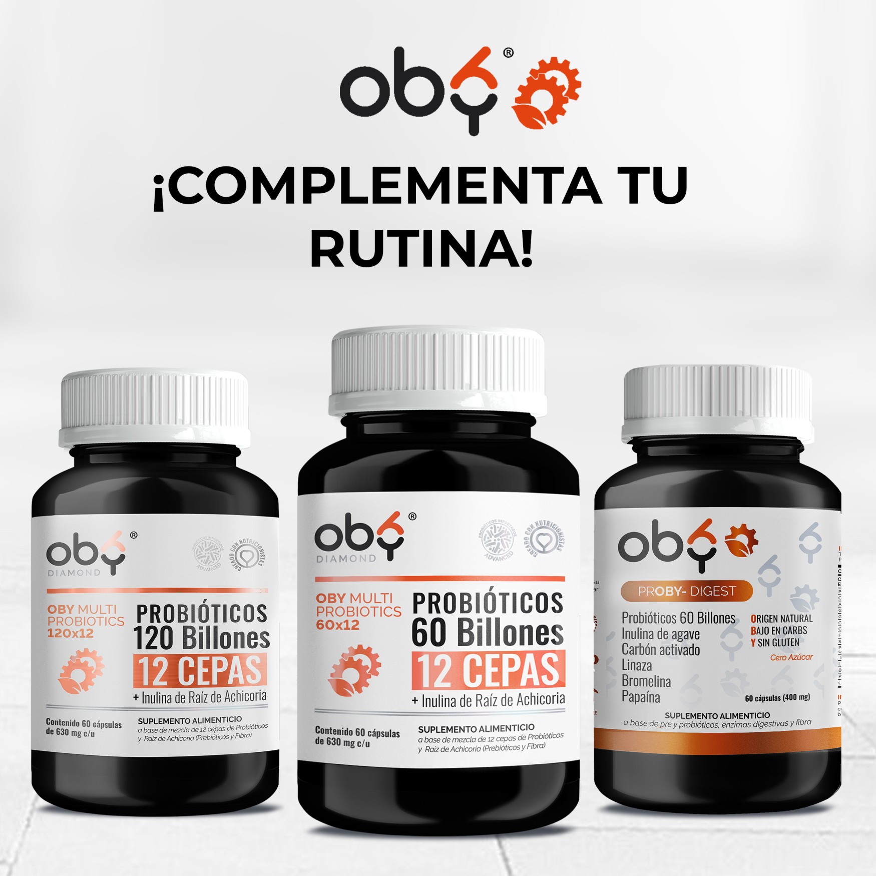 OBY MULTI Probiotics | Probioticos 60 Billones de 12 Cepas + Prebioticos - Incluye Inulina Raiz de Achicoria | 60 cápsulas para hasta 60 días - Probioticos Mujer y Hombre