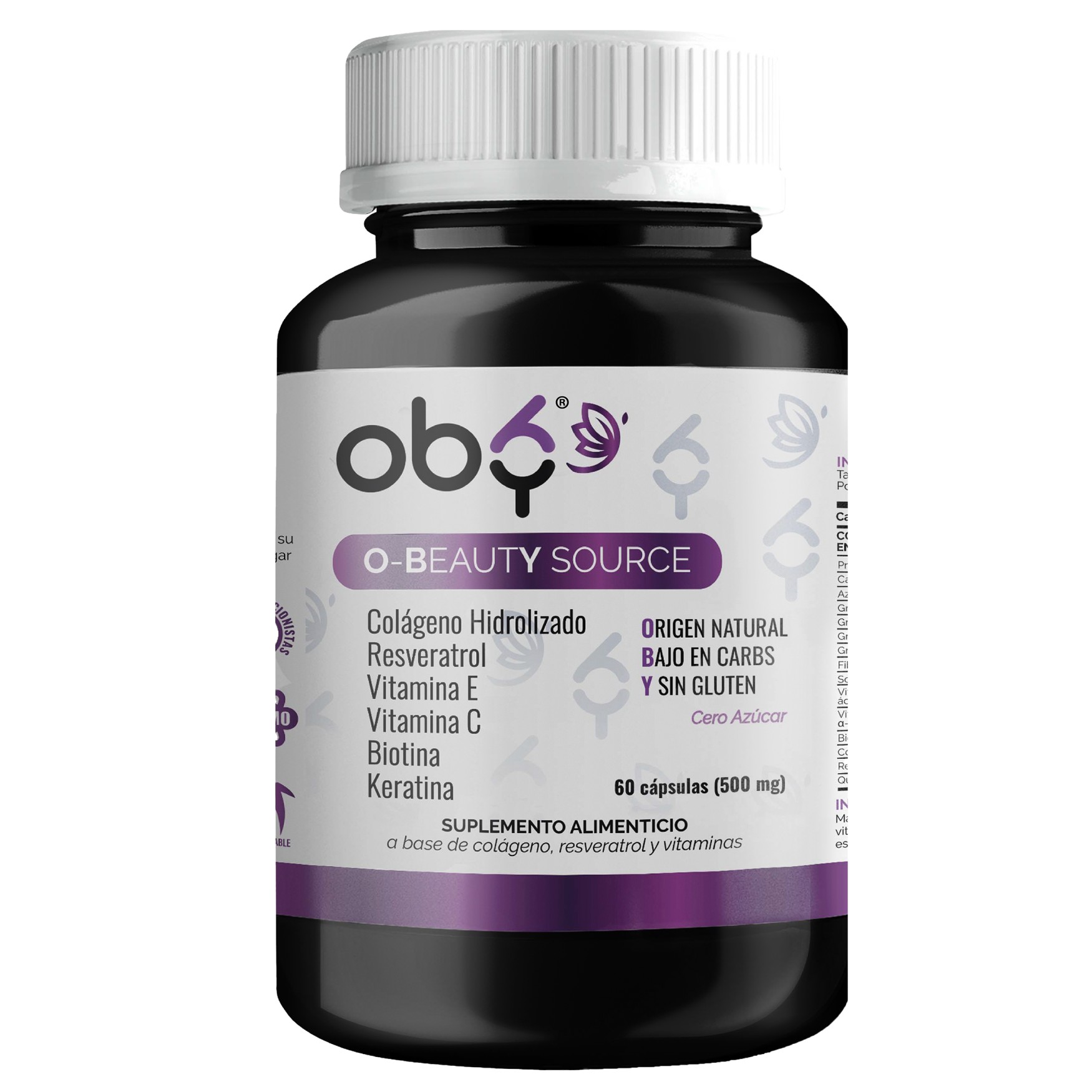 OBY Beauty | Capsulas con Colageno Hidrolizado, Biotina, Vitamina C, Vitamina E, Resveratrol y Keratina | Para Cabello, Piel y Uñas | Multivitaminico Mujer Hair Skin and Nails