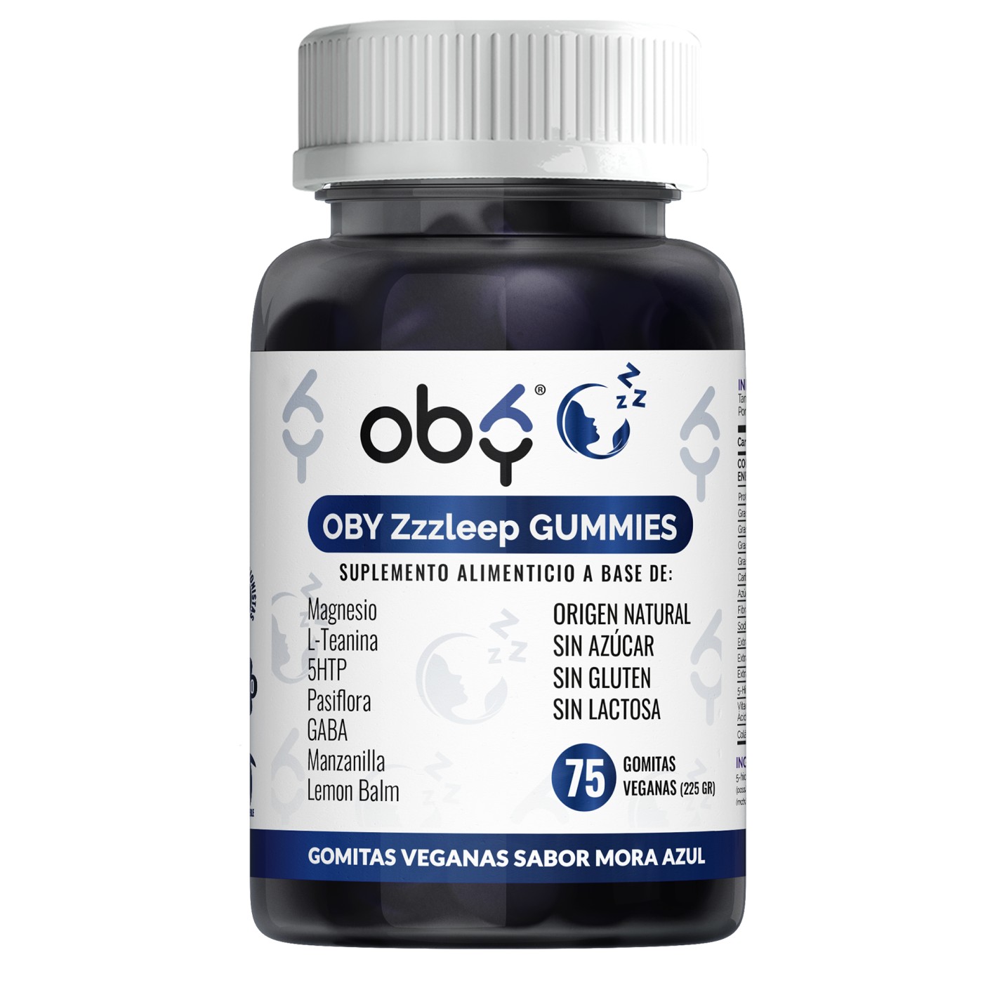 OBY Zzzleep GUMMIES 75 Gomitas de Magnesio, GABA, 5HTP, Pasiflora, Toronjil, L Teanina y Manzanilla | Suplemento alimenticio 100% Vegano - Sabor Mora Azul Sin azucar