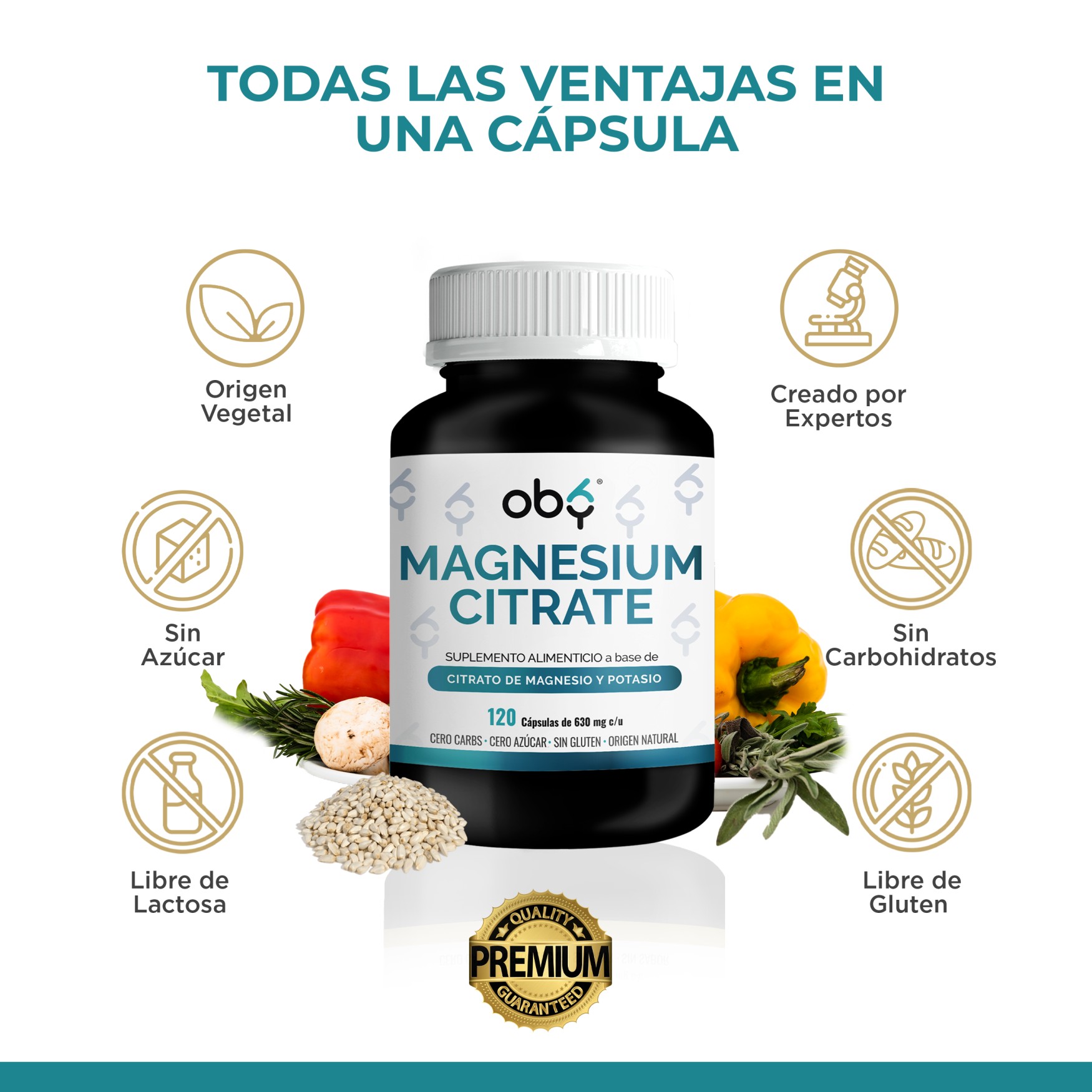 OBY MAGNESIUM CITRATE | Citrato de Magnesio y Citrato De Potasio - 120 Cápsulas para hasta 4 meses | Combinación de Ingredientes Naturales Citrato de Magnesio y Potasio capsulas