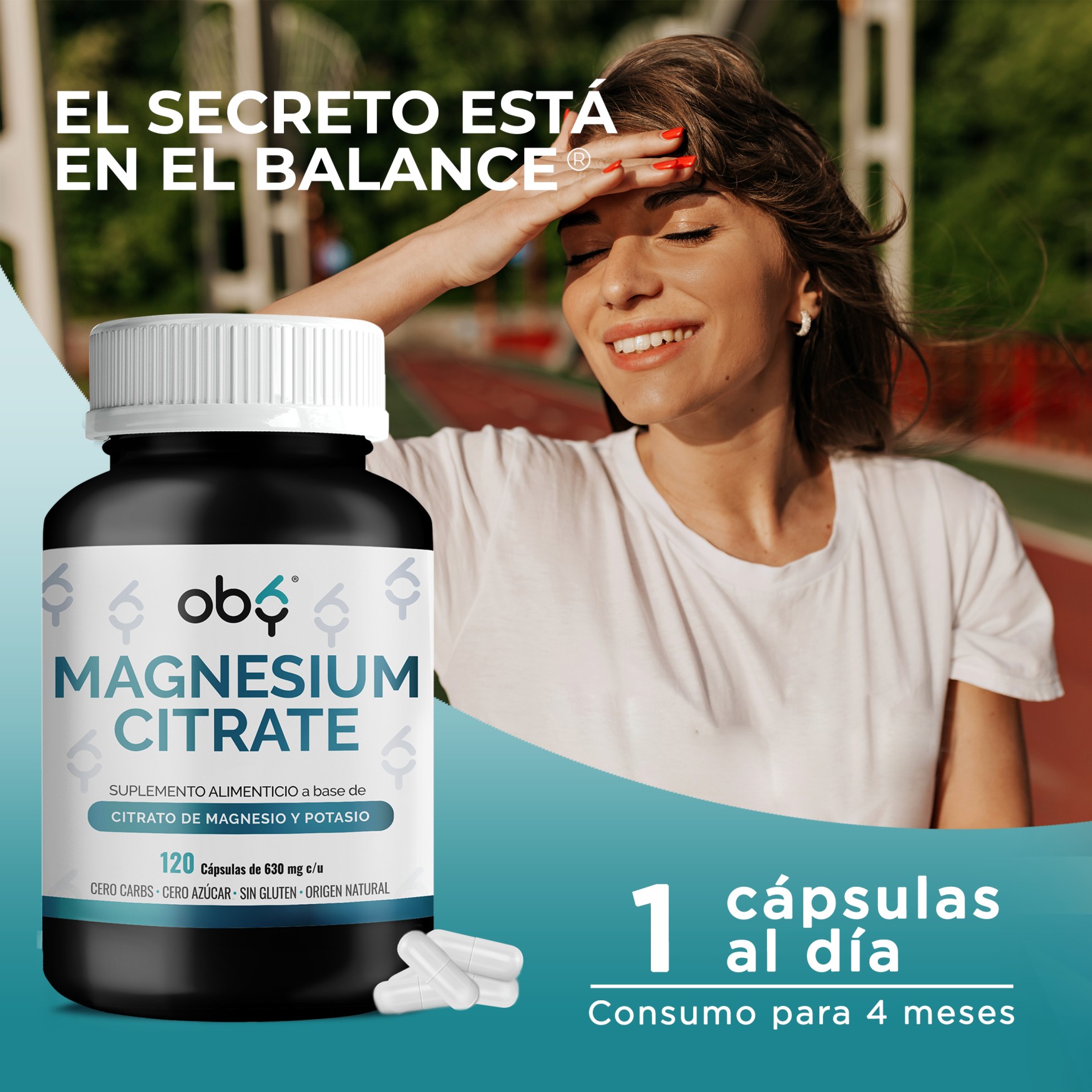 OBY MAGNESIUM CITRATE | Citrato de Magnesio y Citrato De Potasio - 120 Cápsulas para hasta 4 meses | Combinación de Ingredientes Naturales Citrato de Magnesio y Potasio capsulas
