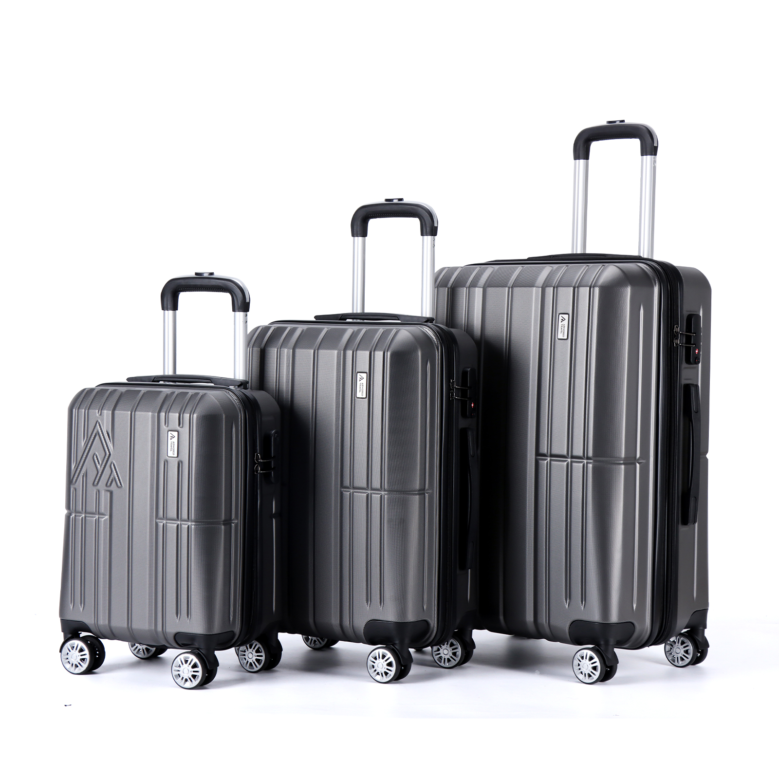 Set de 3 maletas con carry on de mano Easy pack ABS doble refuerzo con candado de seguridad TSA LOCK Armored travel Gris Oxford