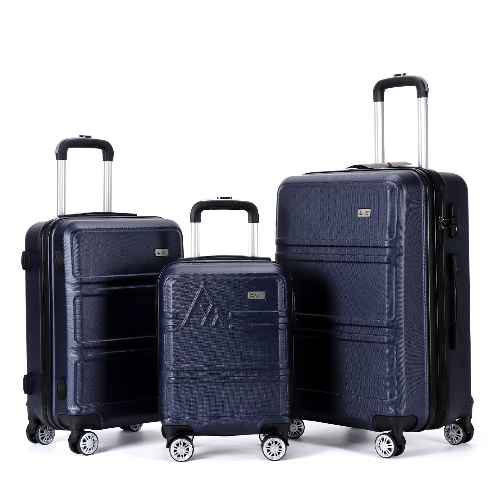 Set de 3 maletas con carry on de mano Easy pack ABS doble refuerzo con candado de seguridad TSA LOCK Armored travel Azul Navy