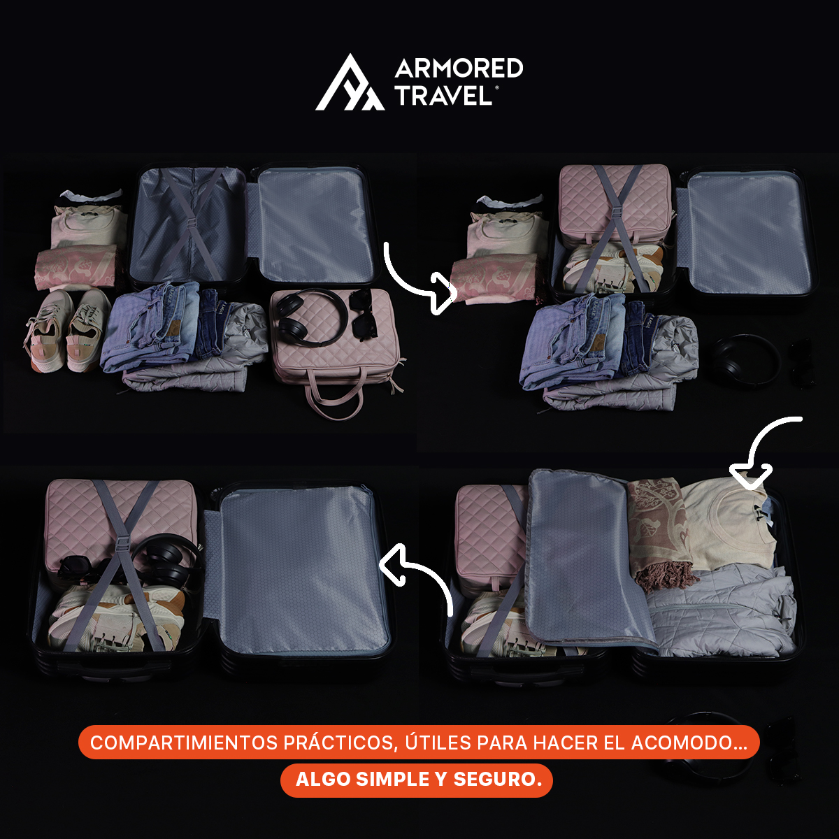 Set de 3 maletas con carry on de mano Easy pack ABS doble refuerzo con candado de seguridad TSA LOCK Armored travel Azul Navy