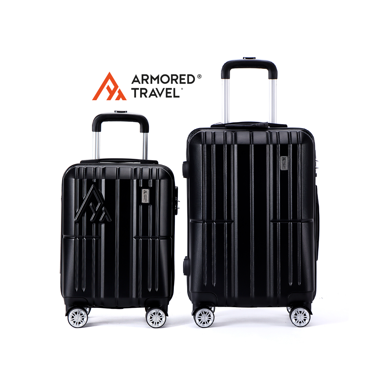Maletas carry on de mano set 2 pack 20 y 16 pulgadas con candado de seguridad TSA LOCK ABS doble refuerzo Armored travel Negro