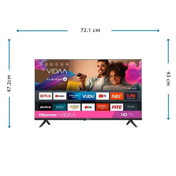 Pantalla 32" Hisense Hd Vidaa SMART HD 2HDMI 1USB 1 A GTIA 32A45Kv
