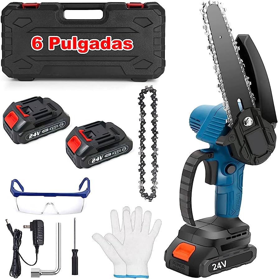 Mini Motosierra, Motosierra Inalámbrica de 6 Pulgadas con 2 baterías recargable 