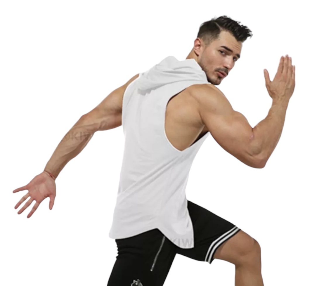 Playera Camiseta Deportiva para Hombre sin Mangas con Gorro Capucha