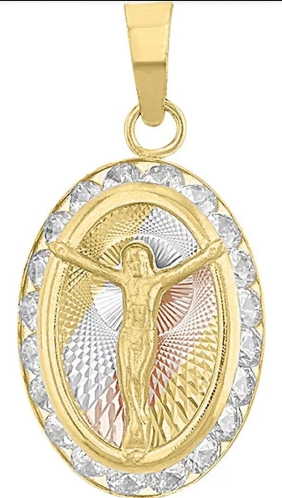 Medalla Cristo Platillo Oval 3 Colores En Oro De 10 K + Obsequio