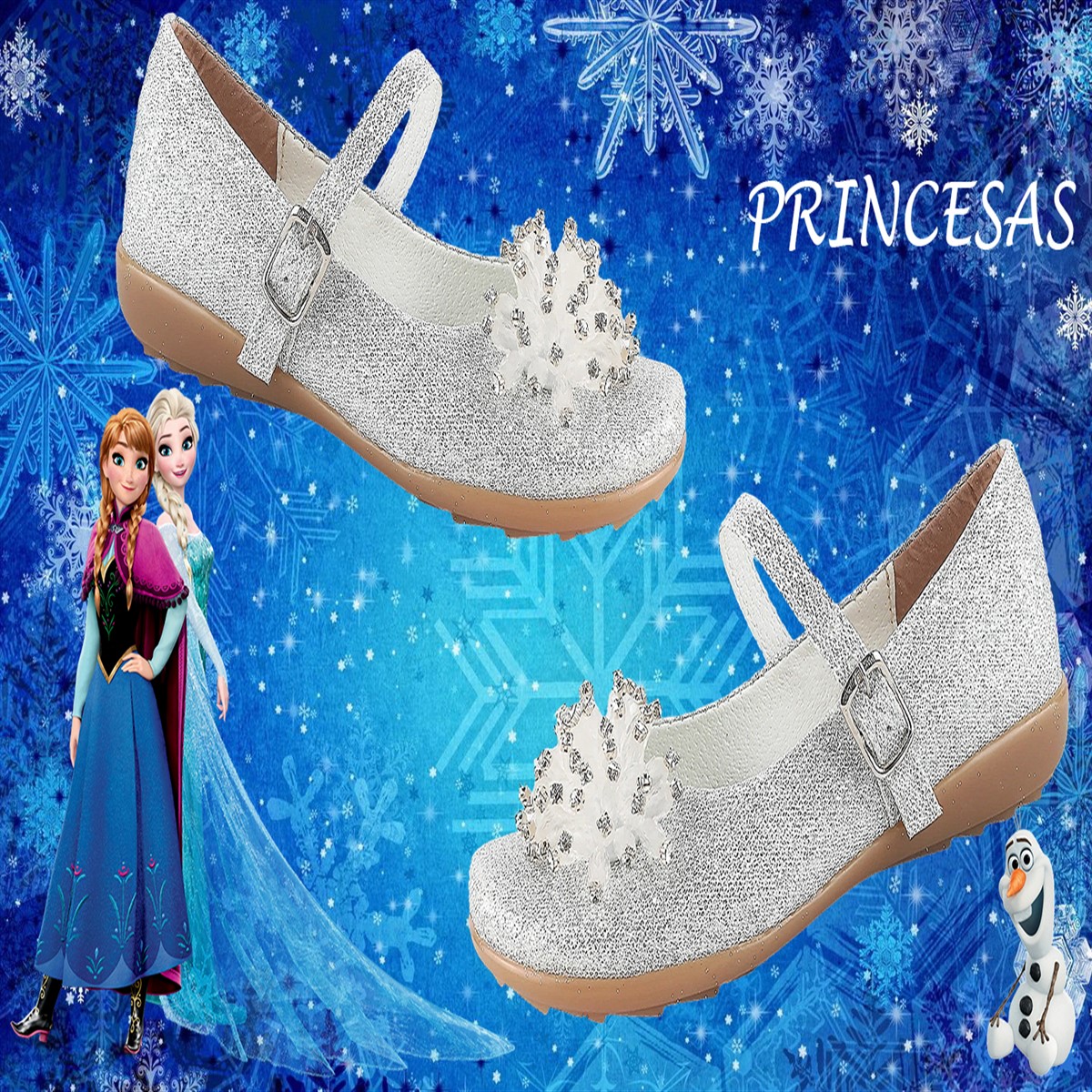 Zapato Princesa Elsa Y Ana Zapatillas Niña 06-P Plata.