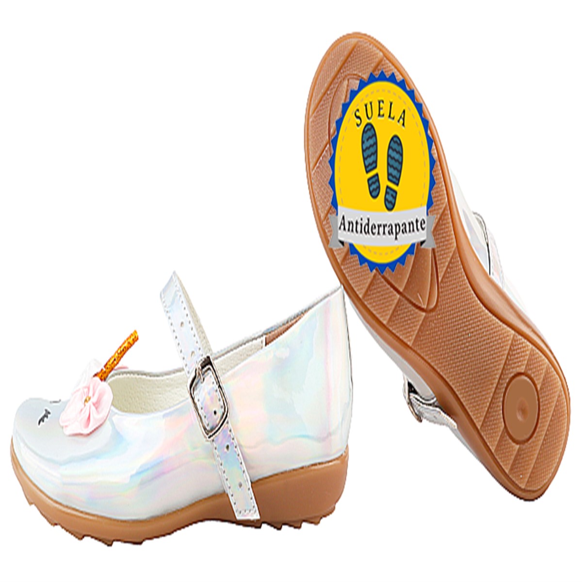 Zapato Niña Unicornio Princesa Zapatillas 01 plata tornasol.