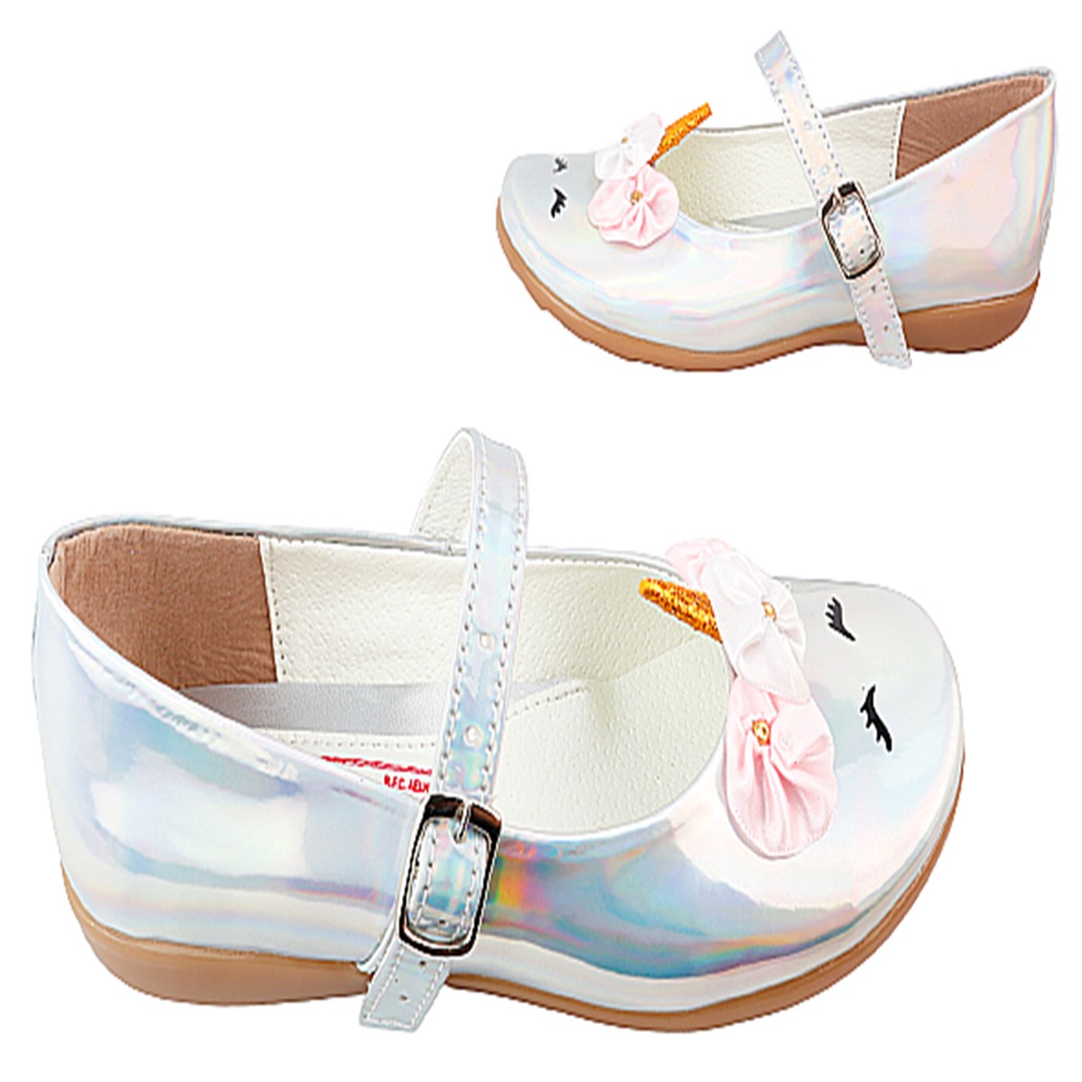 Zapato Niña Unicornio Princesa Zapatillas 01 plata tornasol.