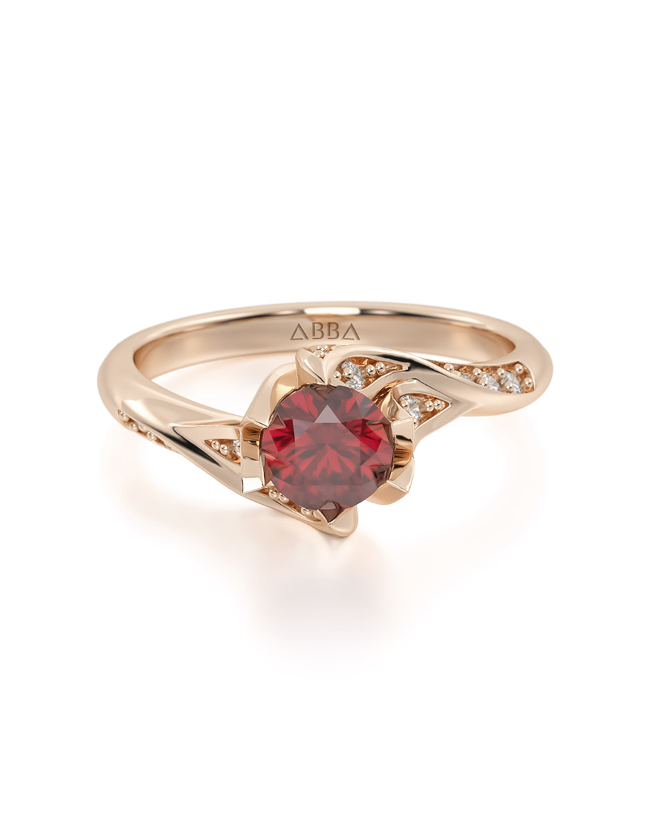 ANILLO DE COMPROMISO 10K ORO ROSA CON PIEDRA ROJA BELLA ABBA JOYAS