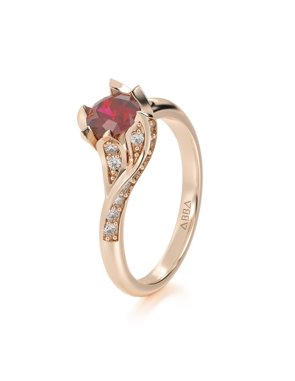 ANILLO DE COMPROMISO 10K ORO ROSA CON PIEDRA ROJA BELLA ABBA JOYAS