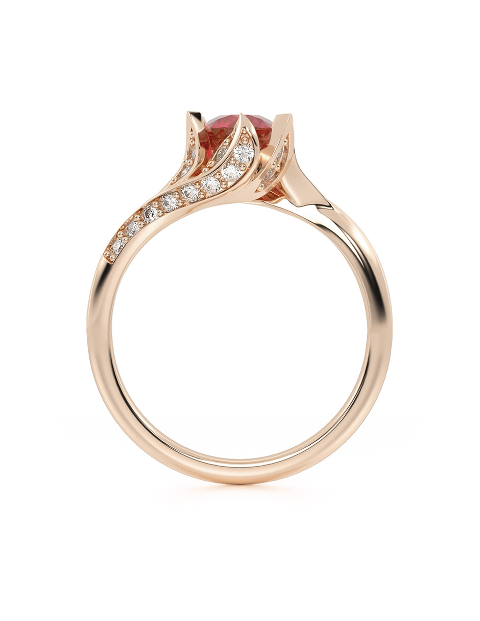 ANILLO DE COMPROMISO 10K ORO ROSA CON PIEDRA ROJA BELLA ABBA JOYAS