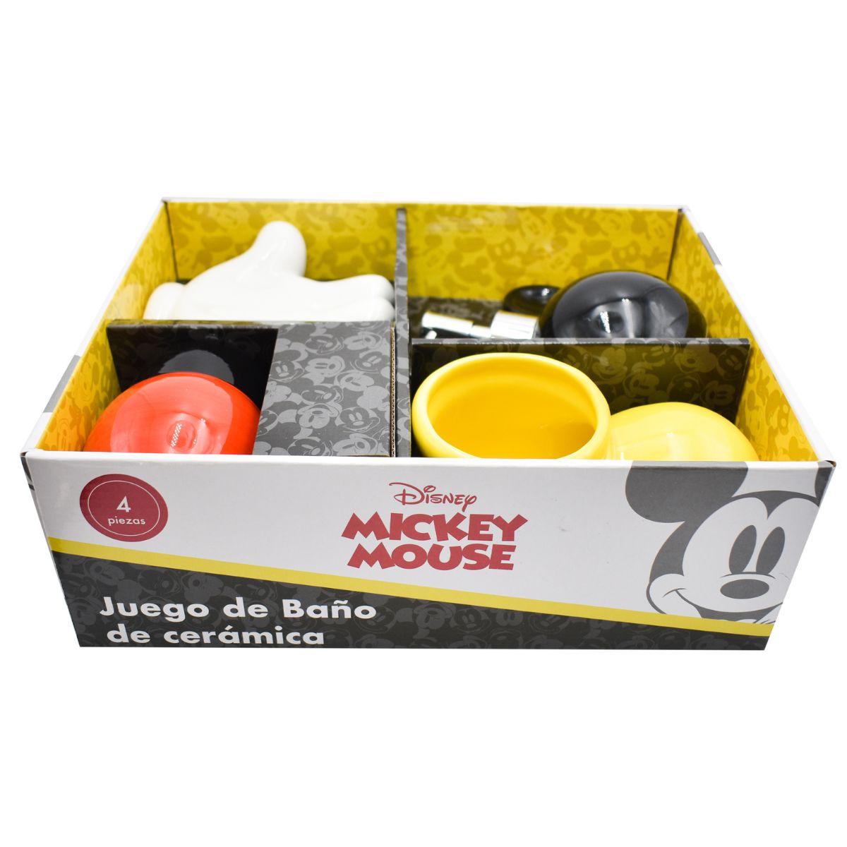 Fun Kids 2415-3531 Dispensador Jabonera Set Juego de baño Ceramica Disney Mickey Mouse 4pza 