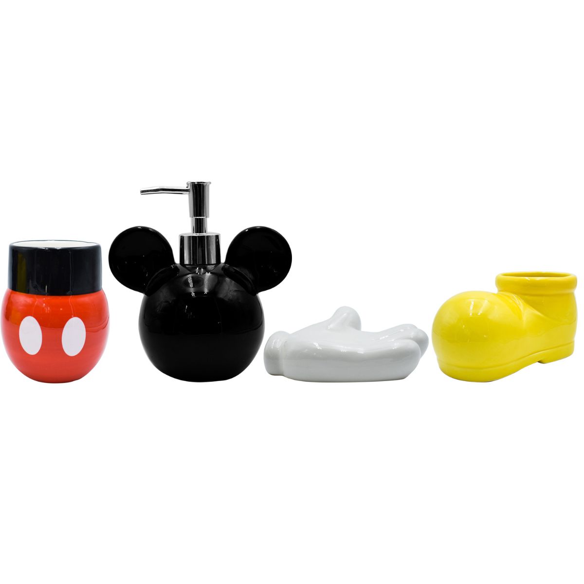 Fun Kids 2415-3531 Dispensador Jabonera Set Juego de baño Ceramica Disney Mickey Mouse 4pza 