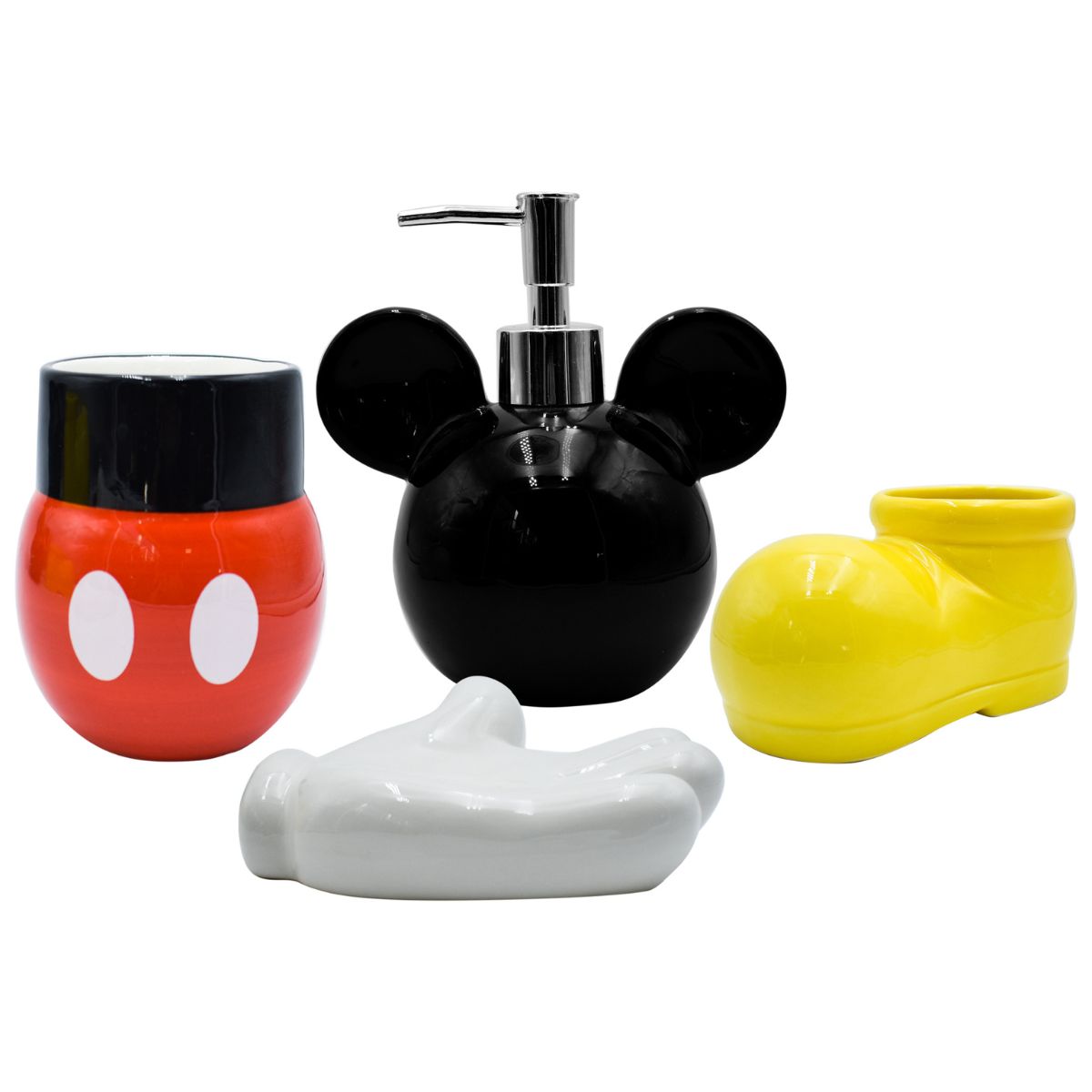Fun Kids 2415-3531 Dispensador Jabonera Set Juego de baño Ceramica Disney Mickey Mouse 4pza 