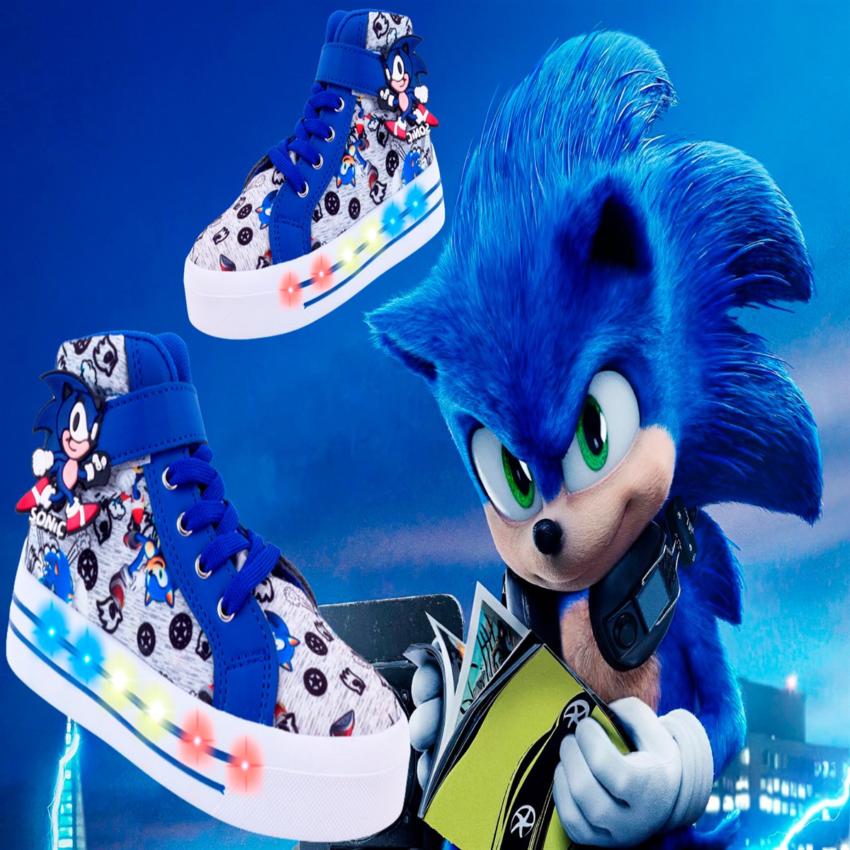 Tenis Bota Niño Sonic Luces Leds The Hedgehog Juego 2026-sa.