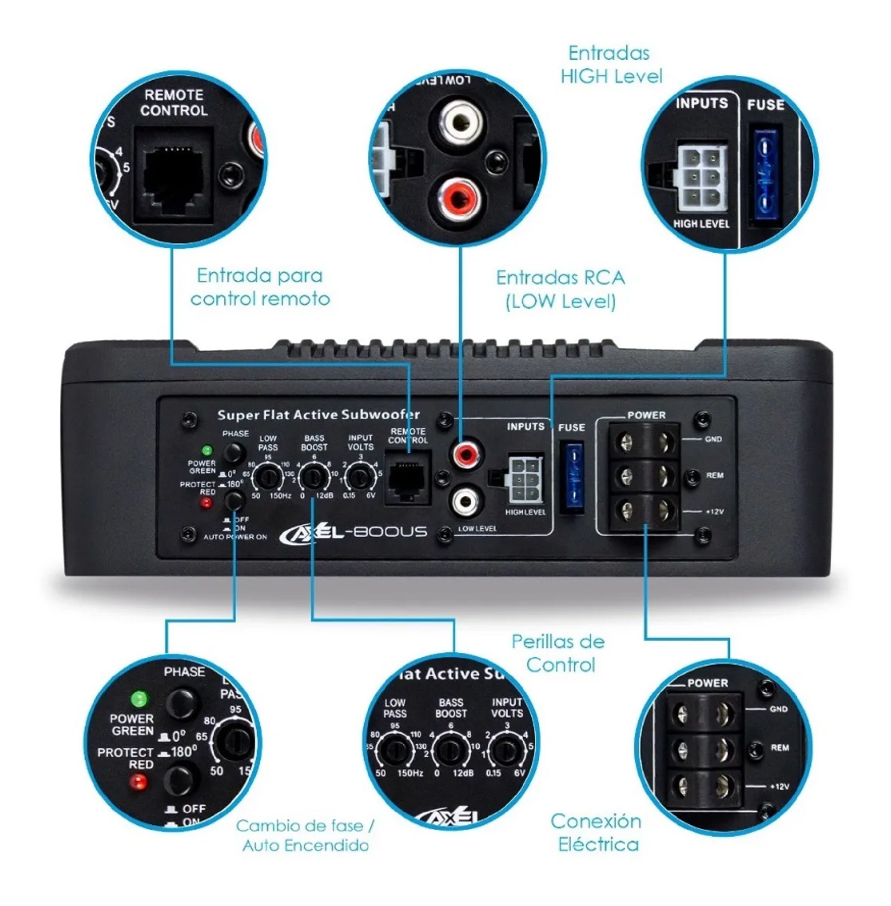 Subwoofer mplificado Axel-800us Steelpro 8 Pulgadas A
