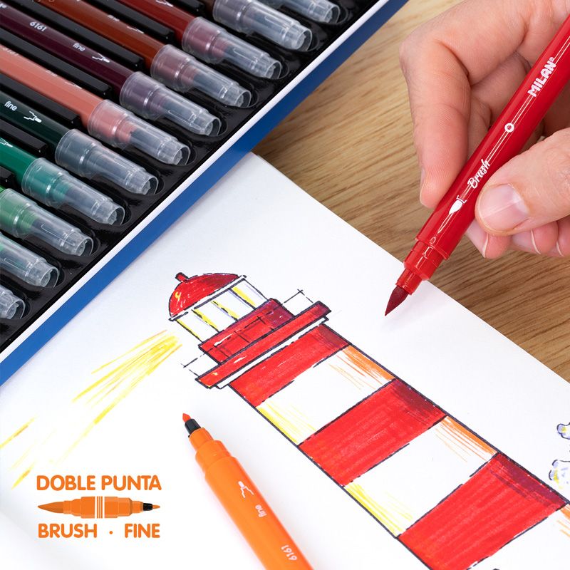 Marcadores Doble Punta Milan 24pz Con Estuche Metalico