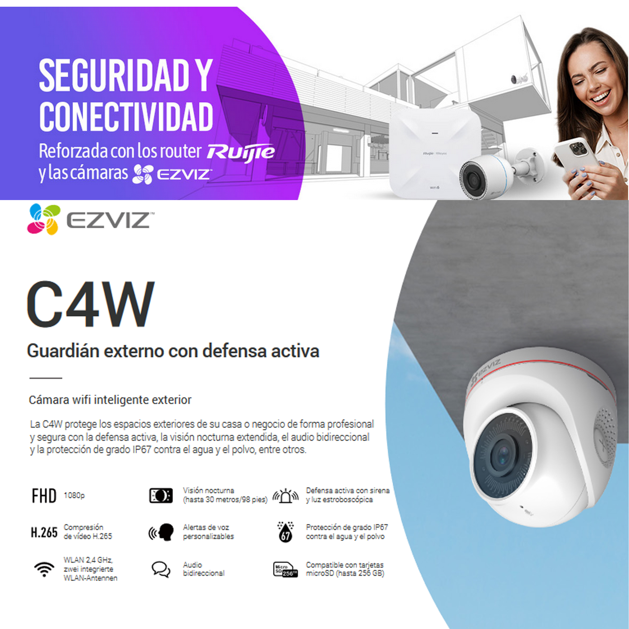 EZVIZ C4W - Cámara wifi inteligente exterior