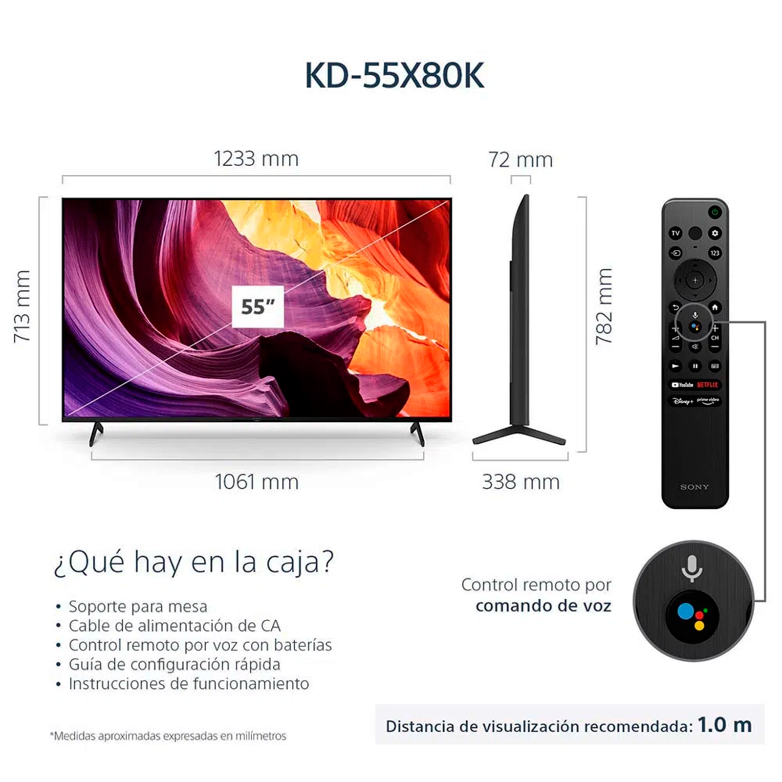 Pantalla Smart TV Sony 55 Pulg LCD 4K HDR Google KD55X80K