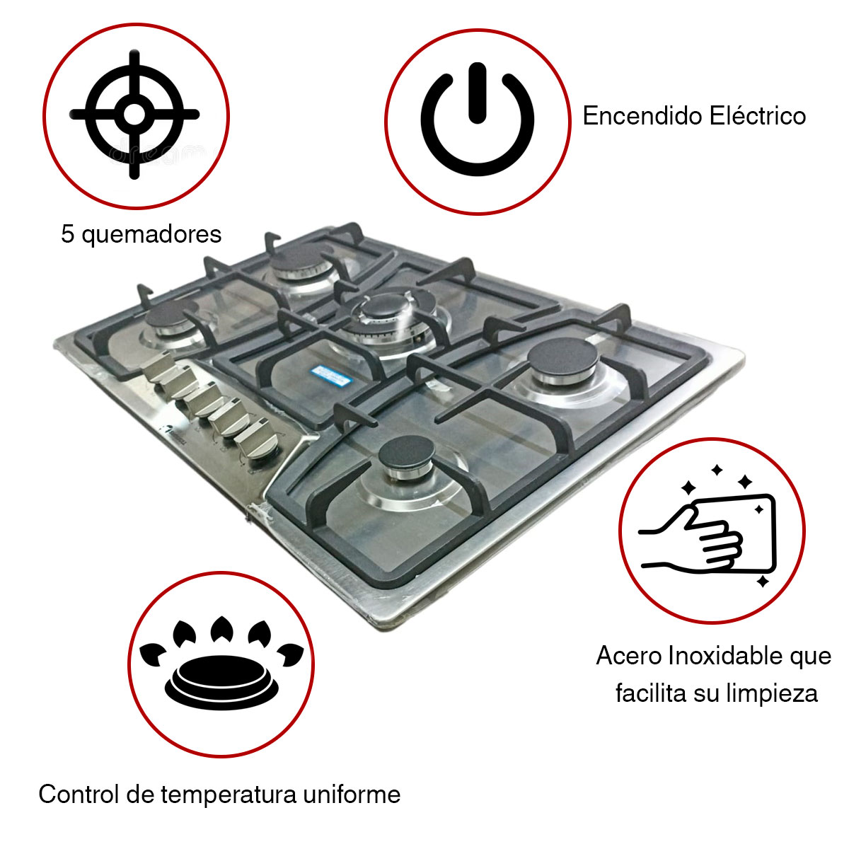 Parrilla Estufa 5 Quemadores Acero Inoxidable Shorbull