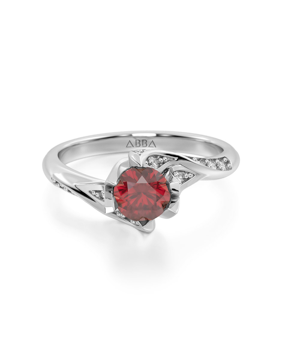ANILLO DE COMPROMISO 14K ORO BLANCO CON PIEDRA ROJA BELLA ABBA JOYAS