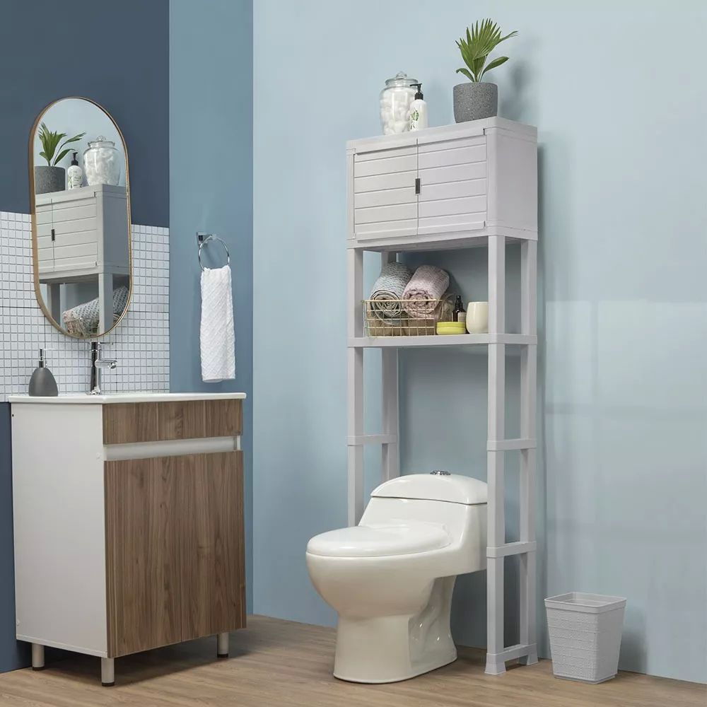 Mueble Organizador Baño Estante De Plástico Textura Madera